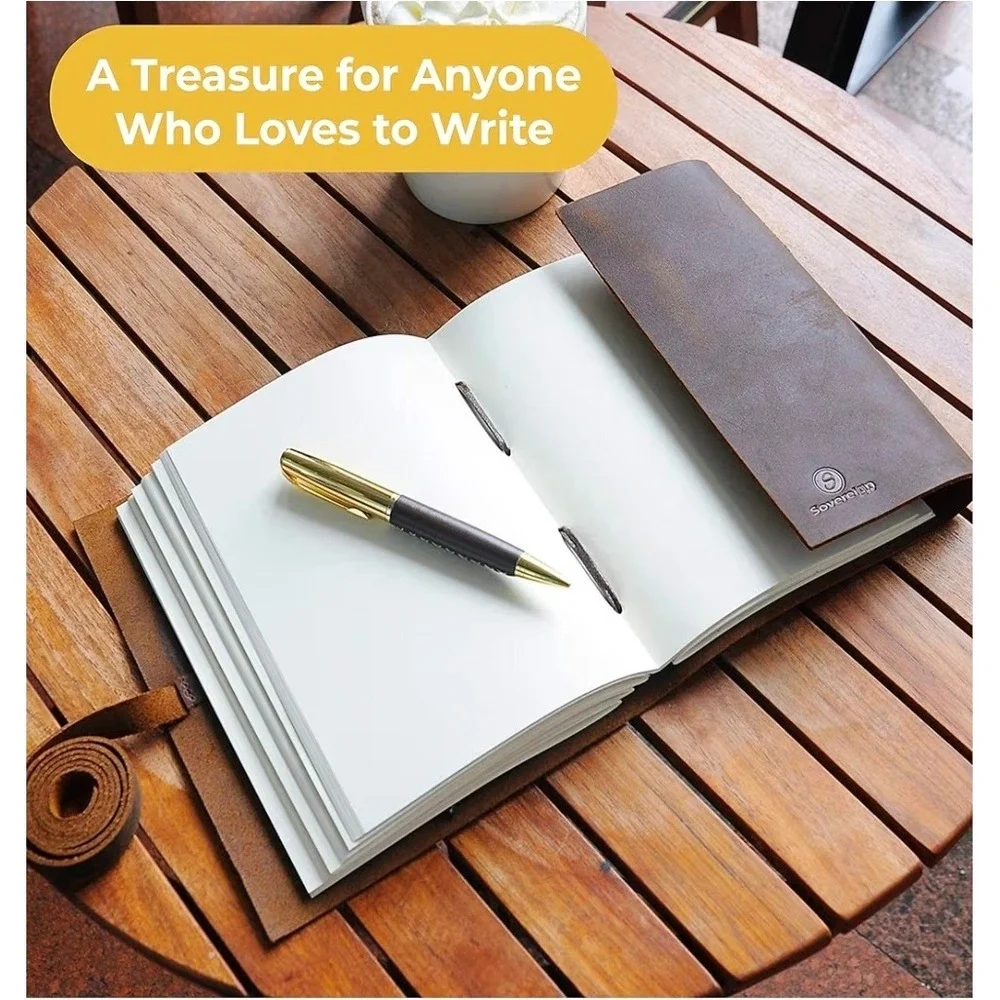 Leather Bound Journal with World Map Embossed and Designer Pen‎ 300 Pages